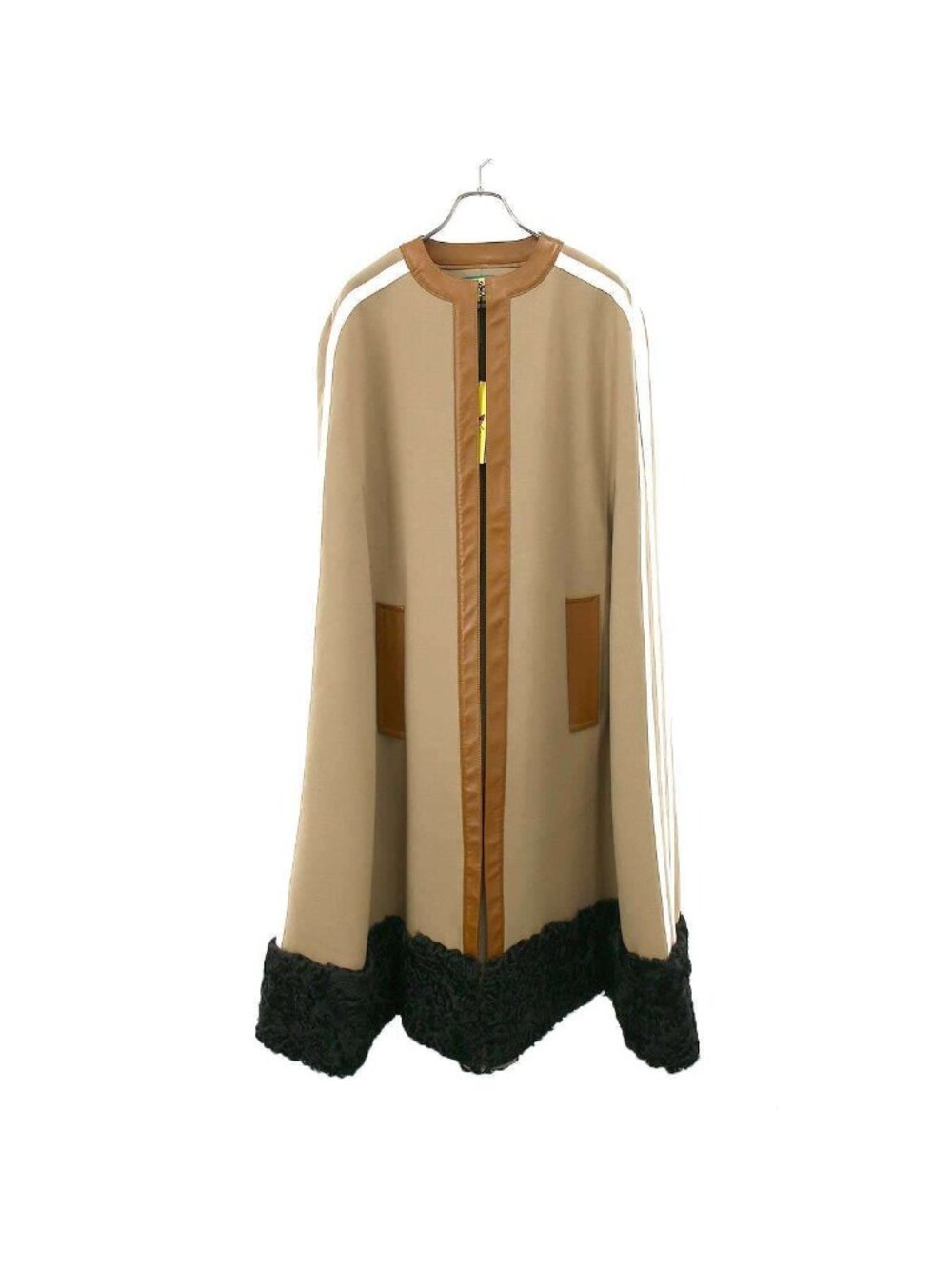 Gucci Adidas Wool Shearling 3 Stripes Logo Embroidered Cape Coat Camel Brown 44